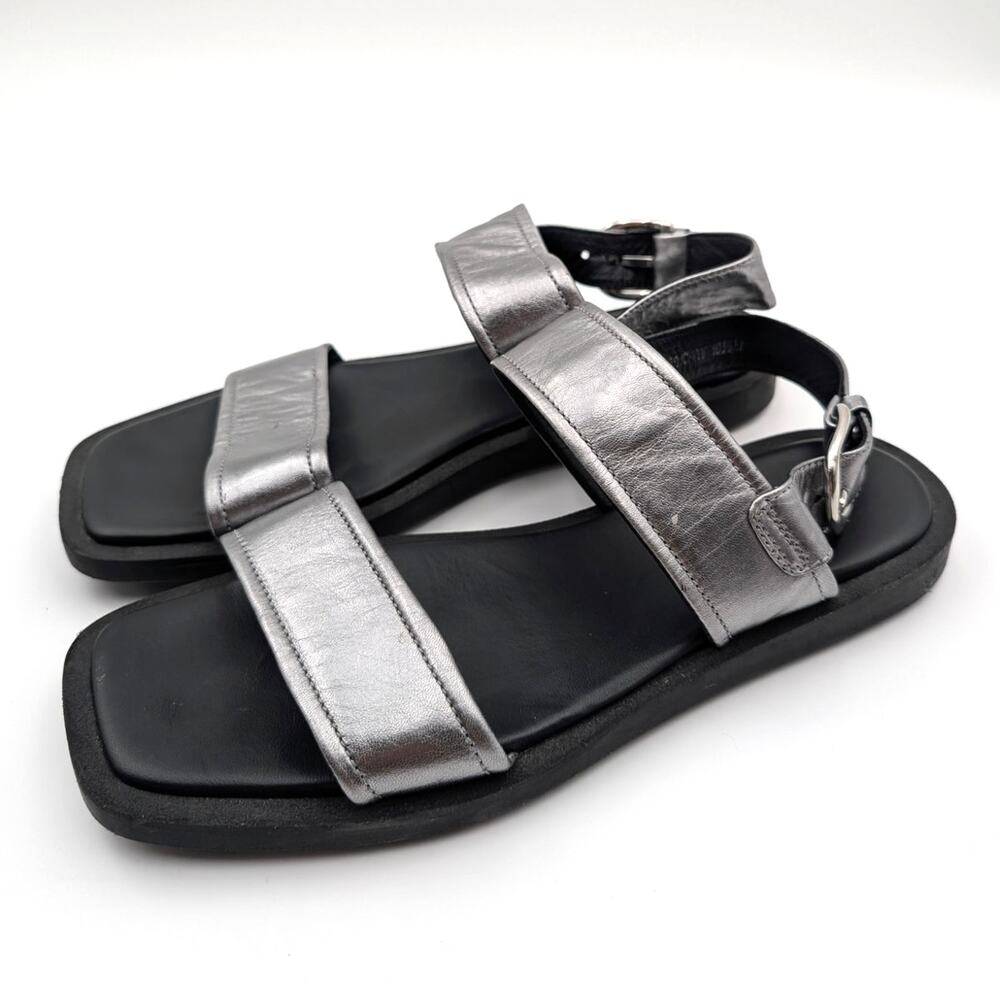 Aquatalia Silver Metallic Strappy Flat Sandals